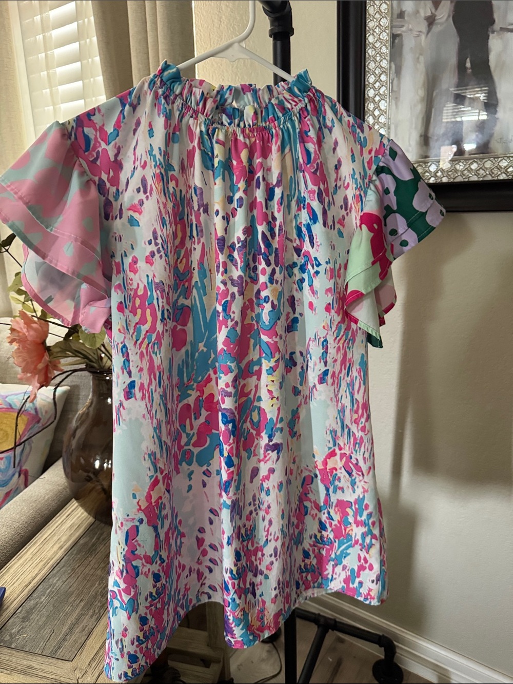 Source Unknown Multicolor Floral Ruffle Sleeve Blouse